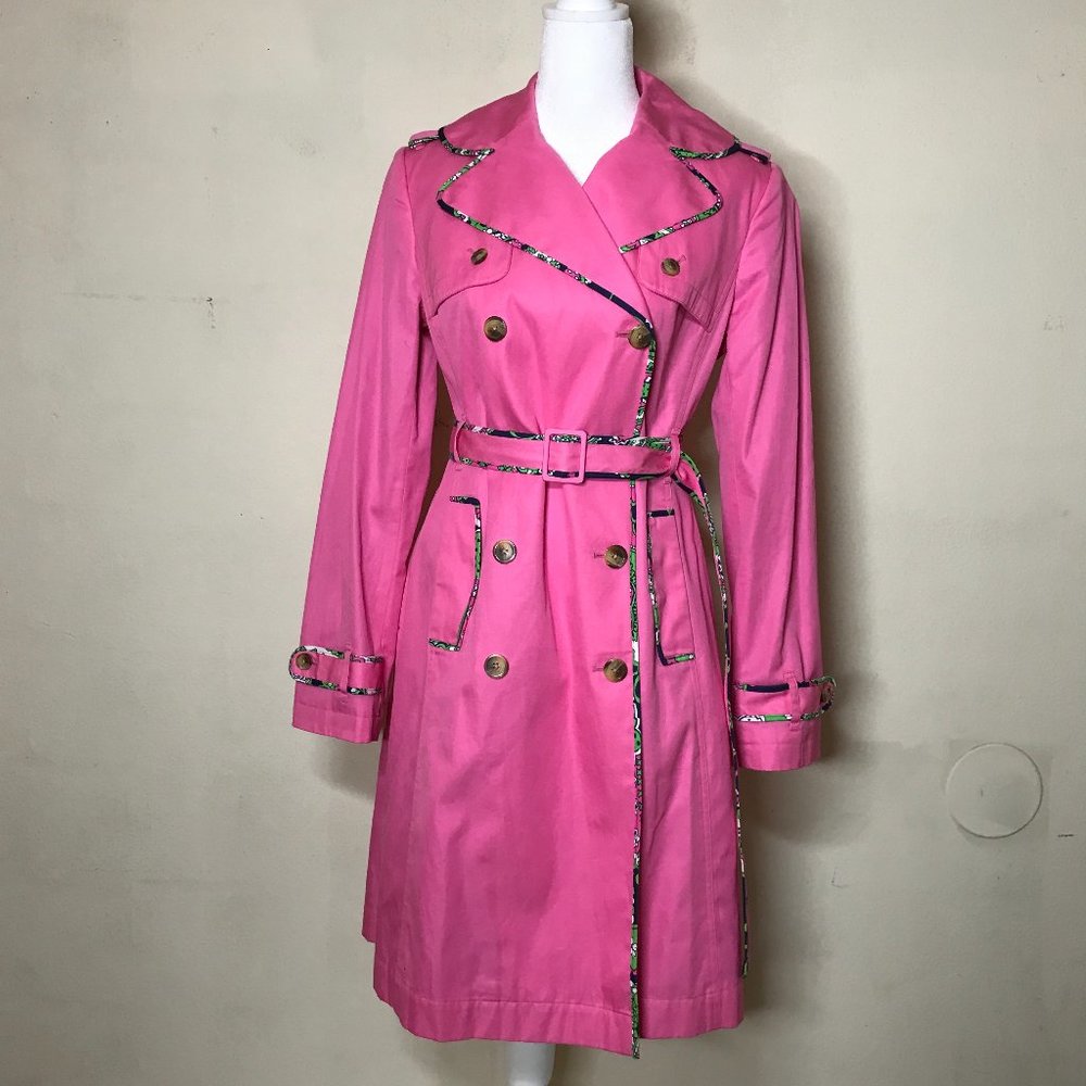 Lilly Pulitzer Ally NEW?  Belted Trench Coat Barbie Pink Color Barbiecore Size 4